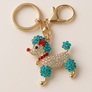 NWOT Sparkling Crystal & Gold Poodle Keychain